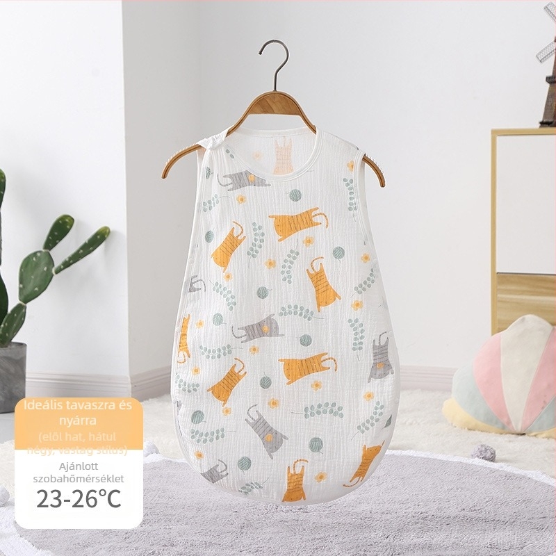 Nyári mellény-stílusú baba alvózsák, 95% pamut anyag, bélés és töltet pamut, ujj nélküli, mesefigurás mintázat