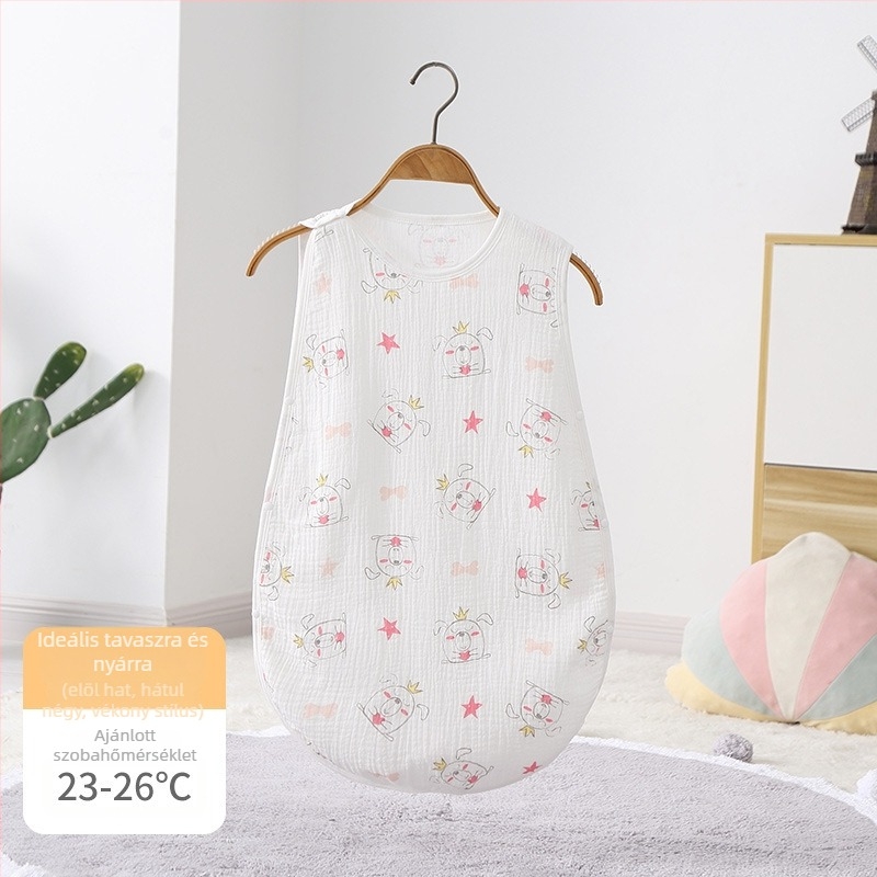 Nyári mellény-stílusú baba alvózsák, 95% pamut anyag, bélés és töltet pamut, ujj nélküli, mesefigurás mintázat