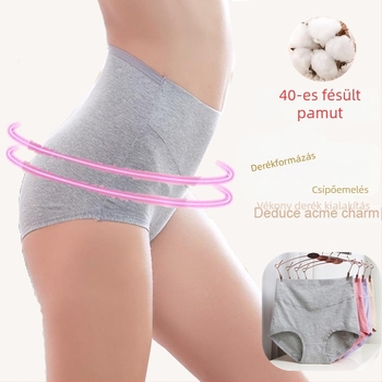 Plusz méretű pamut női alsónemű, magas derekú, színtartó, has támasz