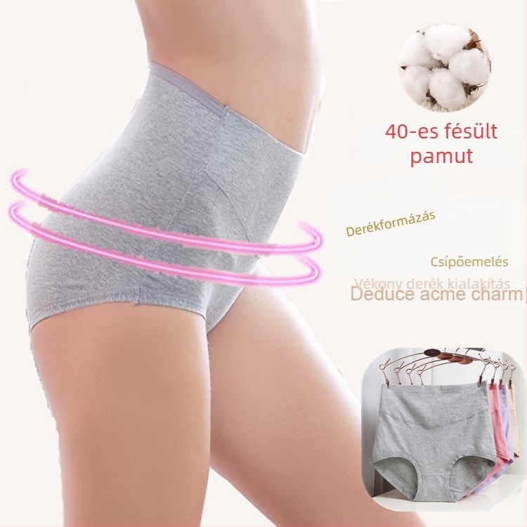Plusz méretű pamut női alsónemű, magas derekú, színtartó, has támasz