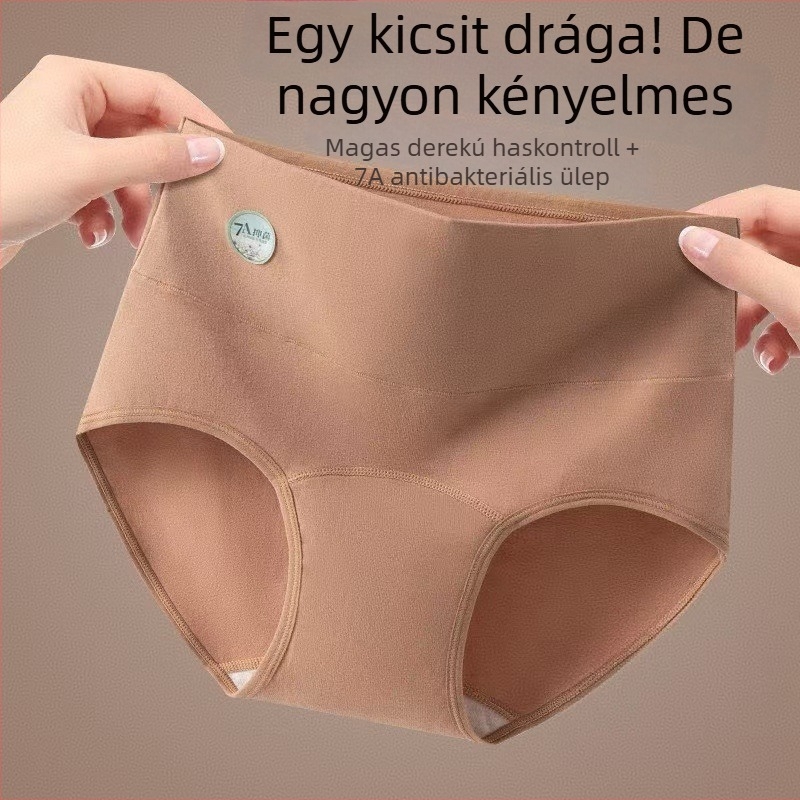 Magas derekú női pamut alsónemű, hasi kontroll, 7A-osztályú pamut, antibakteriális, légáteresztő, hosszabb ágyék rész és csípőemelő hatás