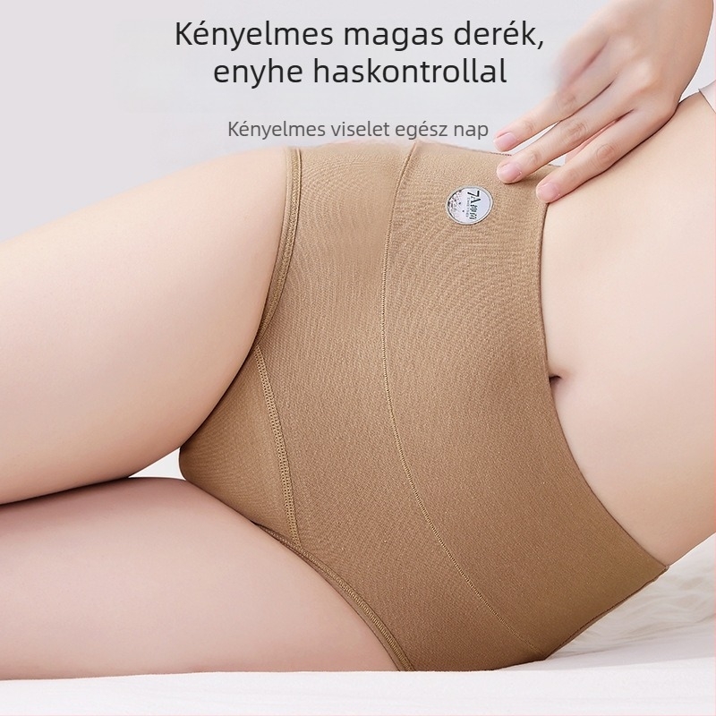 Magas derekú női pamut alsónemű, hasi kontroll, 7A-osztályú pamut, antibakteriális, légáteresztő, hosszabb ágyék rész és csípőemelő hatás