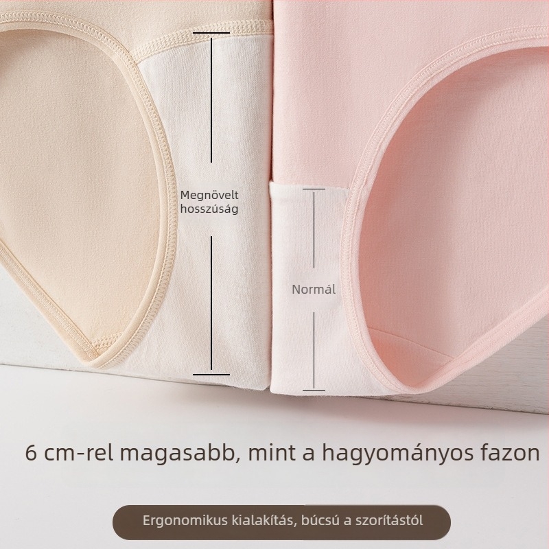 Magas derekú női pamut alsónemű, hasi kontroll, 7A-osztályú pamut, antibakteriális, légáteresztő, hosszabb ágyék rész és csípőemelő hatás