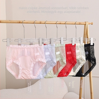 Női bugyi csipke és hálós anyagból, masni, középtáji derék, lélegző, 70–80% nylon