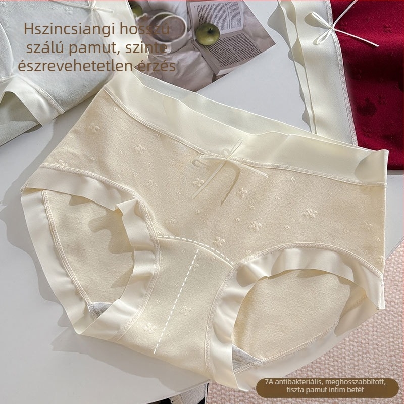 Pamut női alsónemű középmagas derekú, japán stílusú, minimalist design és kényelmes, antibakteriális ágyéki terület
