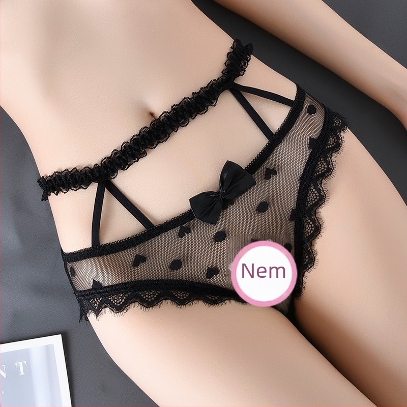 Női alsónemű csipével és lélegző hálóval, középmagas derekú, kötött anyag, Nylon 80%