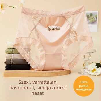 Női nyloncsipkés alsó, pamutbetéttel, magas derekú, nyom nélkül, antibakteriális