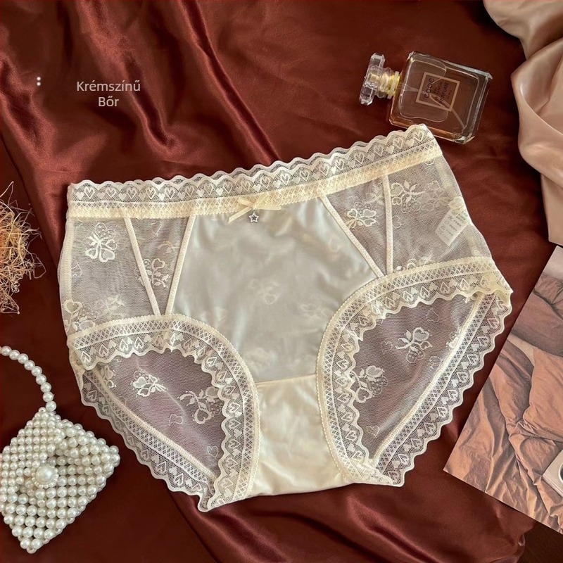 Szexi francia csipkés nejlon bikini alsónemű satin szalaggal, antibakteriális intim zónával és hálós oldalakkal
