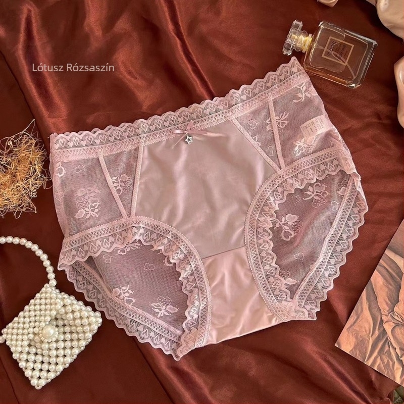 Szexi francia csipkés nejlon bikini alsónemű satin szalaggal, antibakteriális intim zónával és hálós oldalakkal