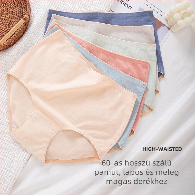 Női magas derekú, varrat nélküli pamut alsónemű, lélegző és antibakteriális; fő anyag 95–100% pamut; ágyéktáji bélés 100% pamut