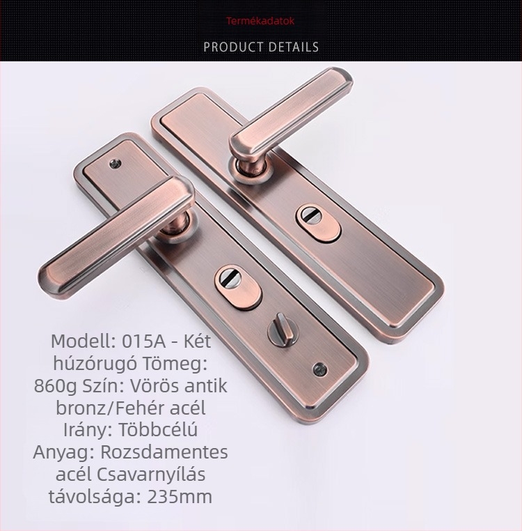 Rozsdamentes acél ajtókilincs panellel és dupla rugóval, modell 002/015A/016A, modern minimalist stílus.