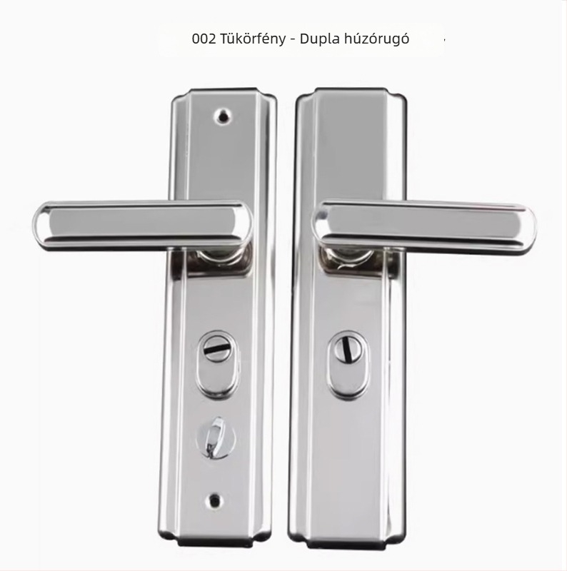 Rozsdamentes acél ajtókilincs panellel és dupla rugóval, modell 002/015A/016A, modern minimalist stílus.