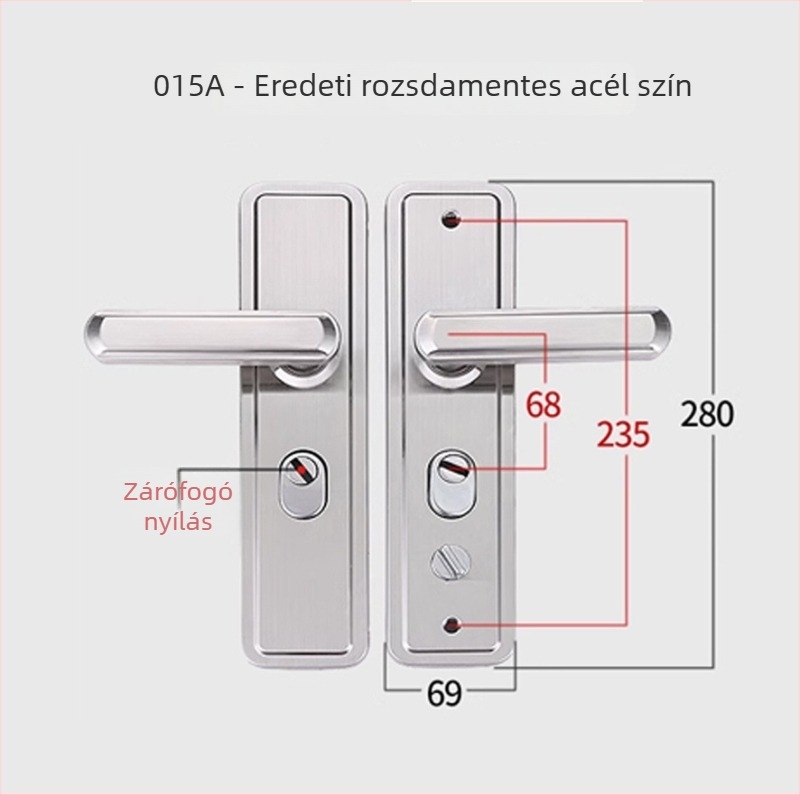 Rozsdamentes acél ajtókilincs panellel és dupla rugóval, modell 002/015A/016A, modern minimalist stílus.