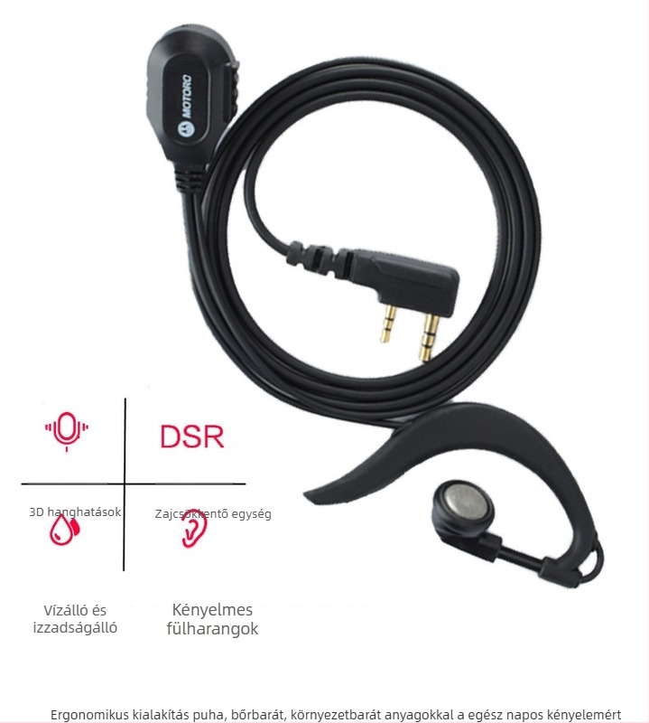 Quansheng intertelefon headset K- és Y-típusú csatlakozókkal, fonott kábel, univerzális modell-kompatibilitás, 1,5–3 km hatótávolság, 1220 mm kábelhossz