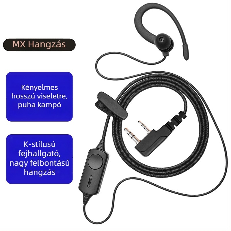Quansheng intertelefon headset K- és Y-típusú csatlakozókkal, fonott kábel, univerzális modell-kompatibilitás, 1,5–3 km hatótávolság, 1220 mm kábelhossz
