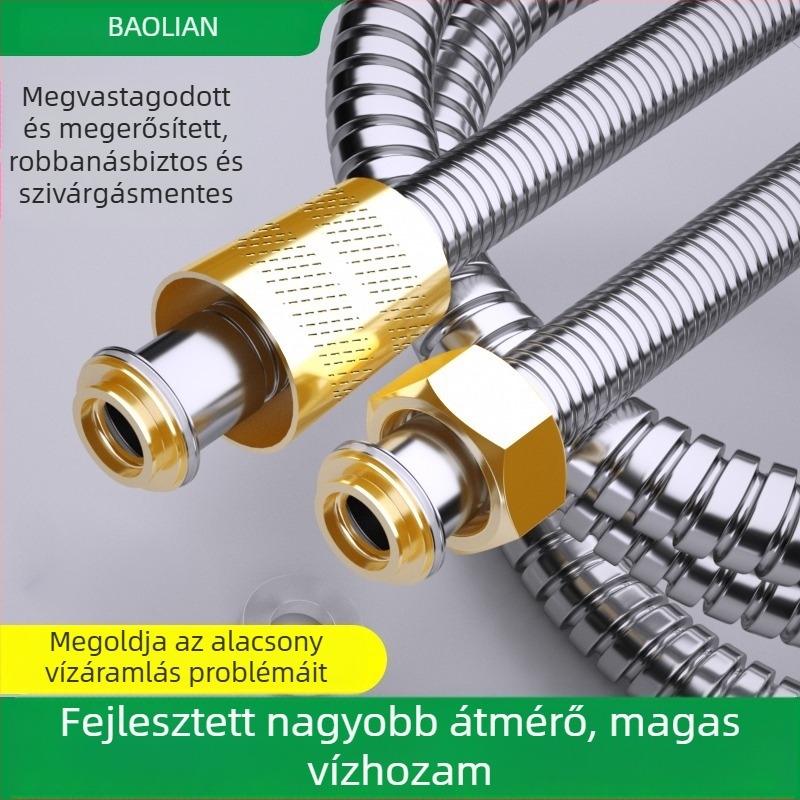 Rozsdamentes acél zuhanycső és csatlakozócső a melegvíz-bojlerek kimenetére, modern minimalista stílus
