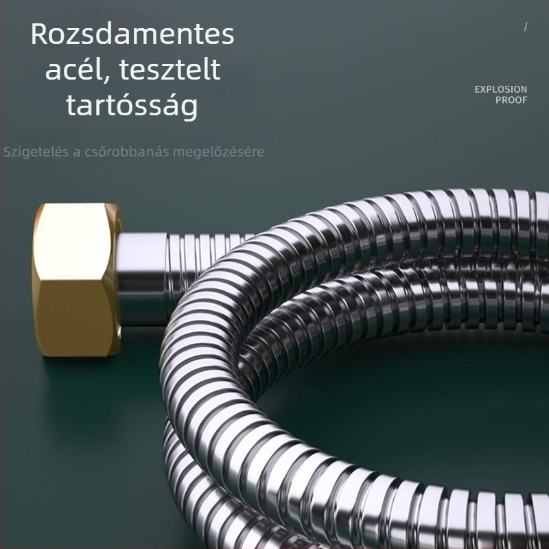 Rozsdamentes acél zuhanycső és csatlakozócső a melegvíz-bojlerek kimenetére, modern minimalista stílus