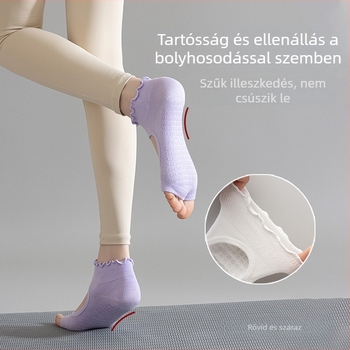 Női hátul nyitott csipkés jóga zokni, osztott lábujjakkal — pamut, csúszásmentes, lélegző, izzadságelnyelő, szagtalanító