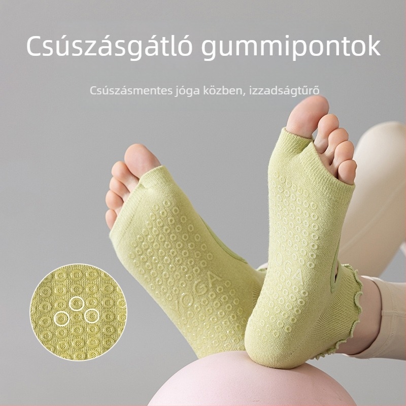 Női hátul nyitott csipkés jóga zokni, osztott lábujjakkal — pamut, csúszásmentes, lélegző, izzadságelnyelő, szagtalanító