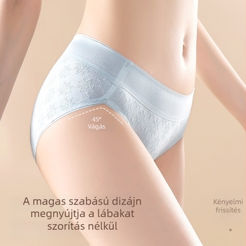 Női pamut alsónemű antibakteriális ágyéki részével, magas szabás, középmagas derékrész, légáteresztő jacquard anyag, plusz méretek