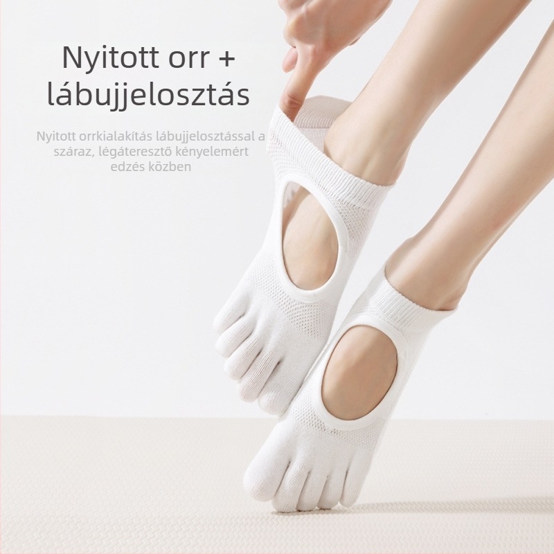 Új női ötujjas zokni nyitott sarkú, beltéri pilates és jóga, csúszásmentes talpú zokni