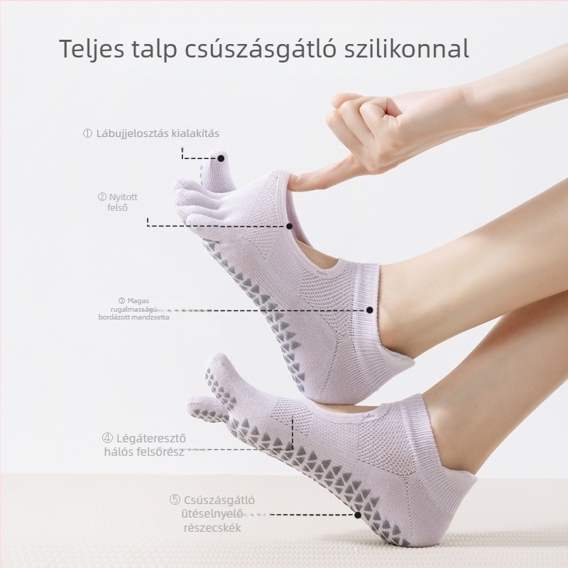 Új női ötujjas zokni nyitott sarkú, beltéri pilates és jóga, csúszásmentes talpú zokni