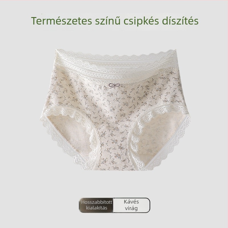 Női pamut alsónemű csipkés szegéllyel, virágos mintázat, antibakteriális, Mulberry silk belső réteg a szeméremrészen, meghosszabbított gát