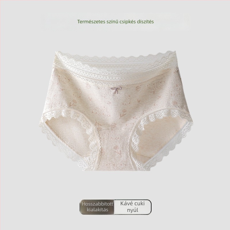 Női pamut alsónemű csipkés szegéllyel, virágos mintázat, antibakteriális, Mulberry silk belső réteg a szeméremrészen, meghosszabbított gát