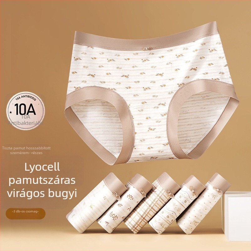 Női Lyocell alsónemű virágmintával, középmagasságú derékkal, antibakteriális és lélegző