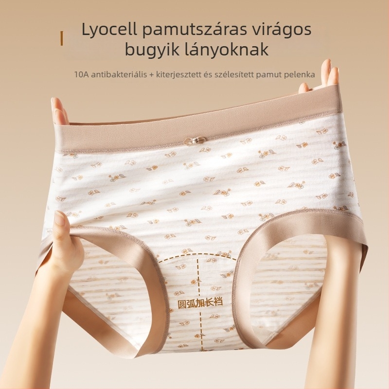 Női Lyocell alsónemű virágmintával, középmagasságú derékkal, antibakteriális és lélegző