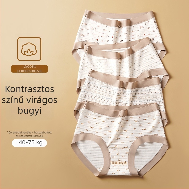 Női Lyocell alsónemű virágmintával, középmagasságú derékkal, antibakteriális és lélegző