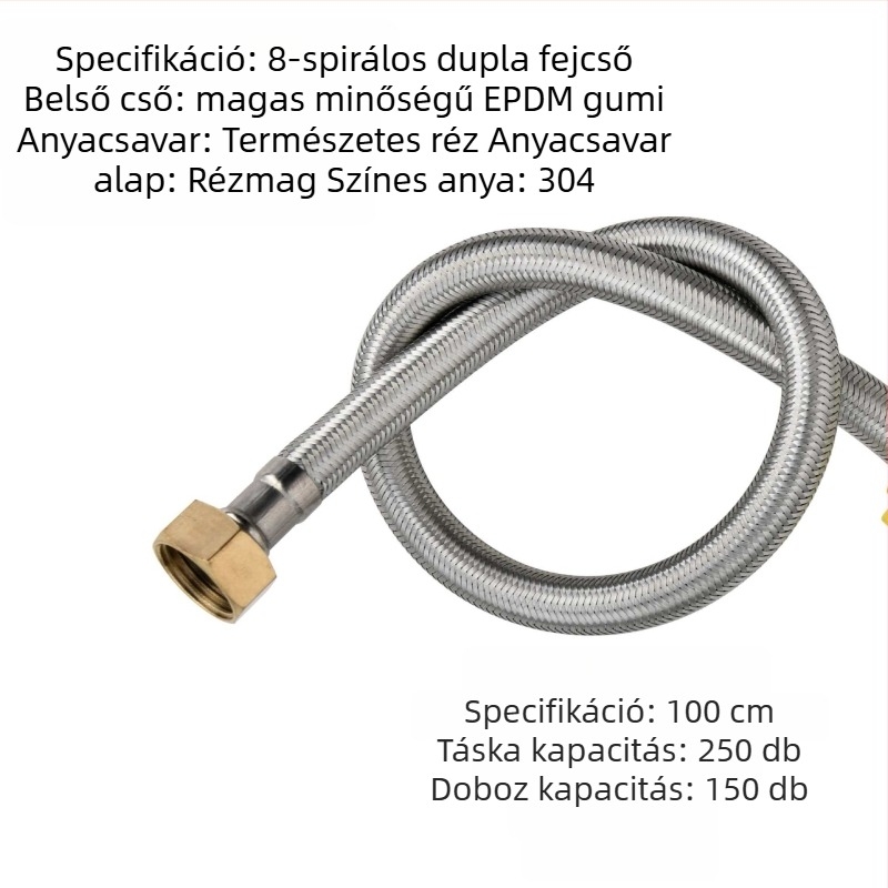 304 rozsdamentes acél szövött tömlő vastagított réz véggel a forró és hideg víz beömlőhöz és a toalett vízmelegítő csatlakozásához, dupla végű, csavaros csatlakozás