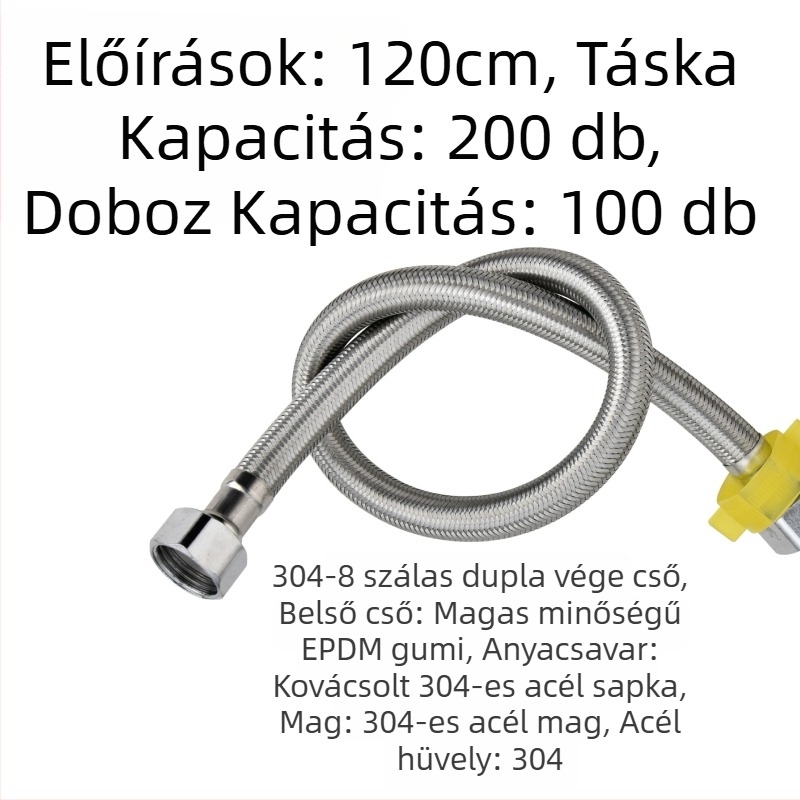 304 rozsdamentes acél szövött tömlő vastagított réz véggel a forró és hideg víz beömlőhöz és a toalett vízmelegítő csatlakozásához, dupla végű, csavaros csatlakozás