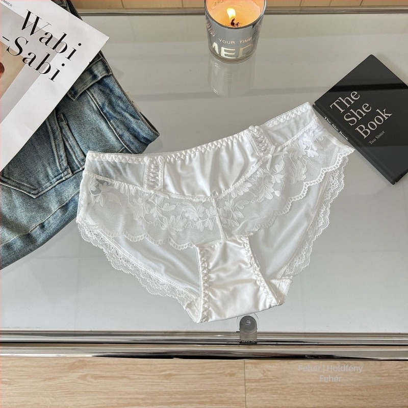 Női nylon hálószövetes alsónemű középmagas derekú, 100% pamut belső rész, virágos masni mintával, lélegző, gyorsan száradó