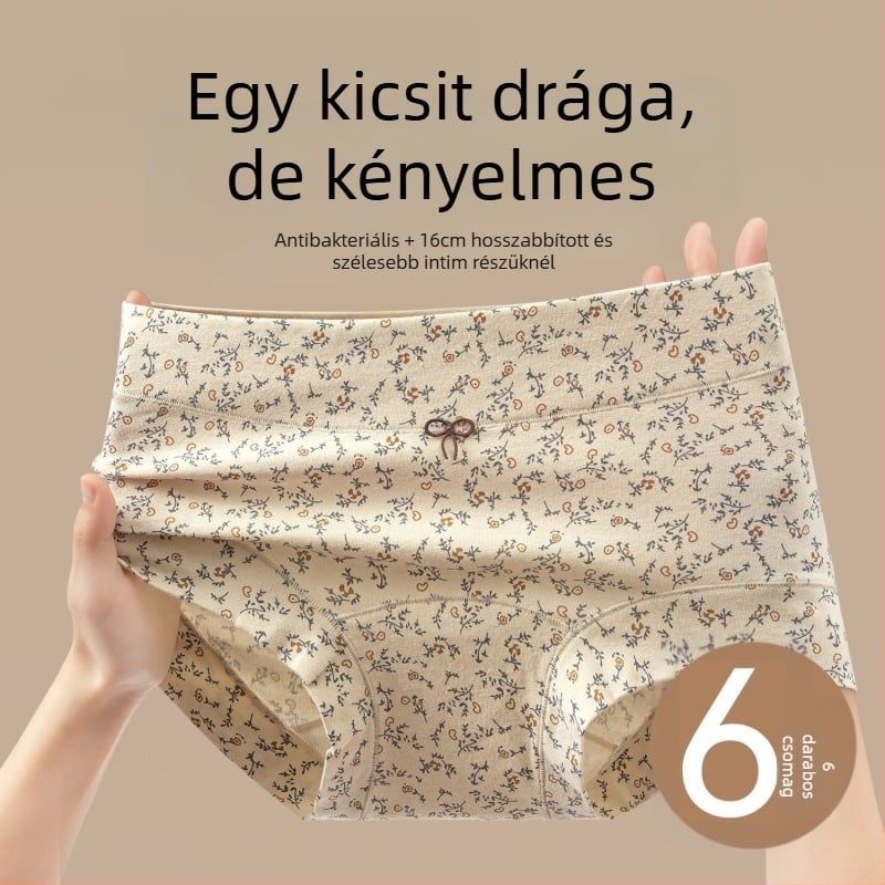 Női pamut bugyi, teljes fedés, antibakteriális, légáteresztő, középmagas derekú, crotch bélés 100% pamut
