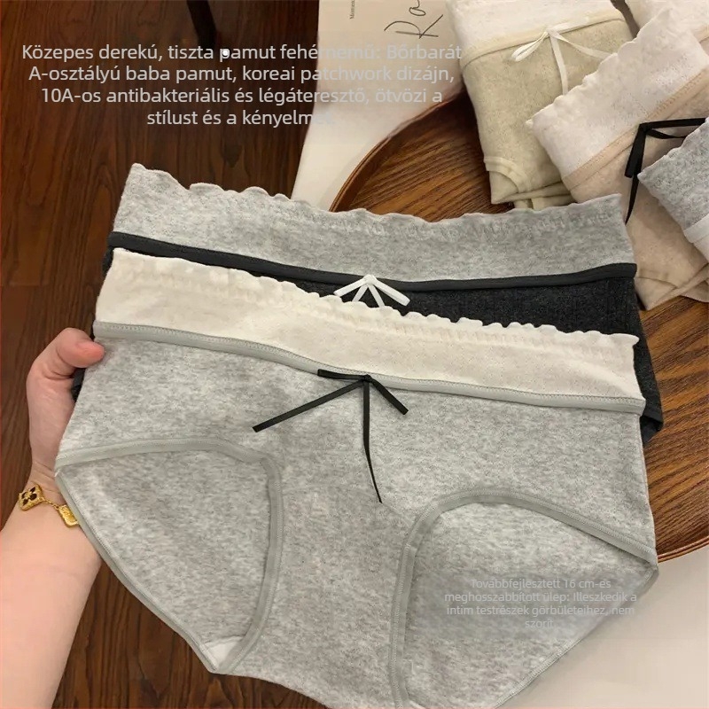 10A női pamut alsónemű, 100% pamut, középmagasságú, 16 cm-es kibővített ágyékkal, antibakteriális, lélegző, bőrbarát, színben harmonizáló