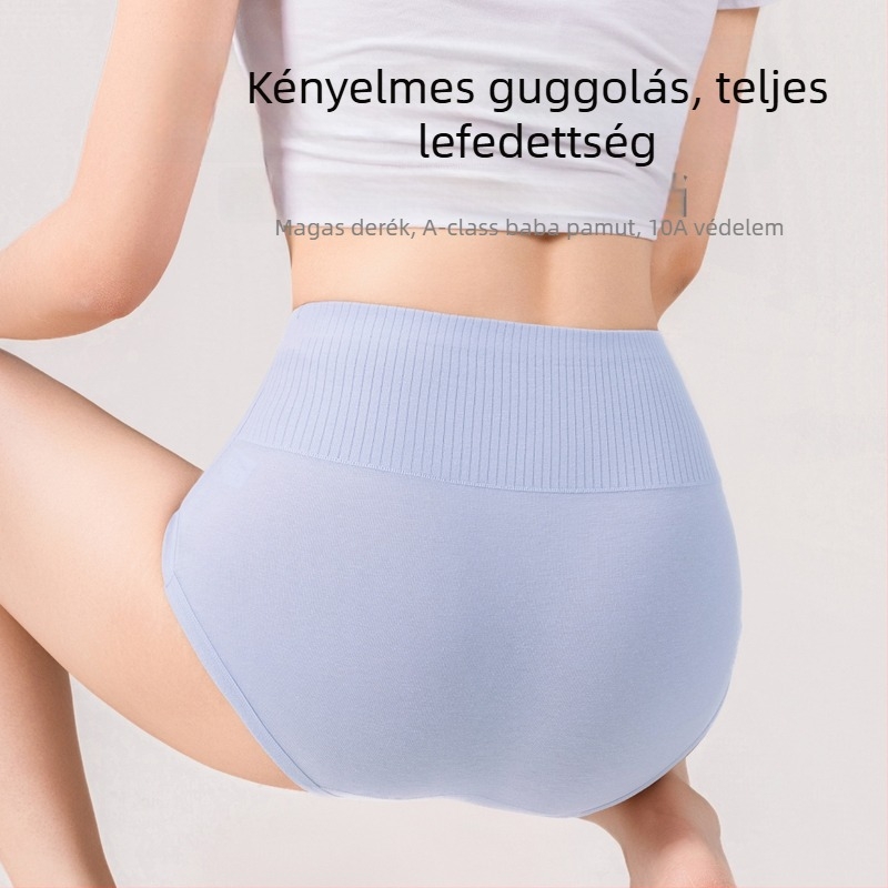 A-kategóriás 100% pamut magas derekú női fehérnemű, antibakteriális, kiterjesztett ágyéktáj