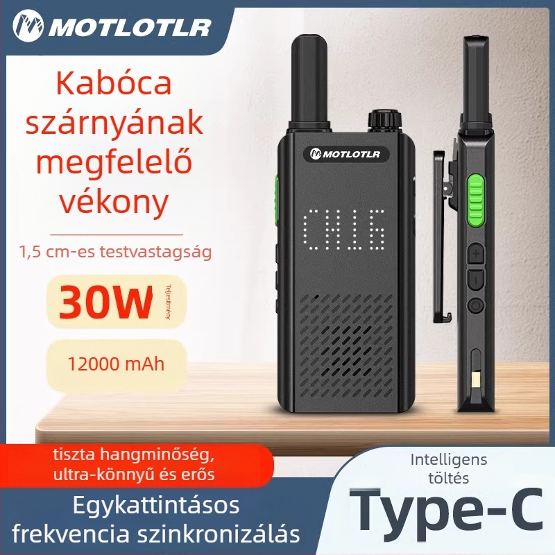 Hordozható ultrakönnyű walkie-talkie, ipari stílus, 5W kimenet, 1,5–3 km hatótáv, 5800mAh lítium akkumulátor, porálló