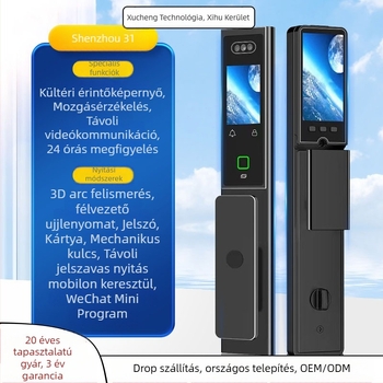 Okos ajtózár dupla kijelzős CNC gravírozással, 3D arcfelismerés, hozzáférés ujjlenyomattal és jelszóval, anti-lopás, AC tápegység