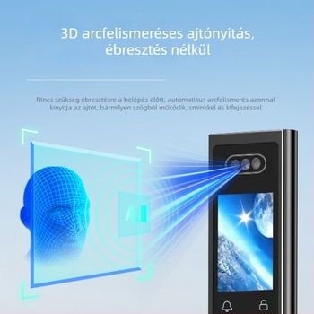 Okos ajtózár dupla kijelzős CNC gravírozással, 3D arcfelismerés, hozzáférés ujjlenyomattal és jelszóval, anti-lopás, AC tápegység