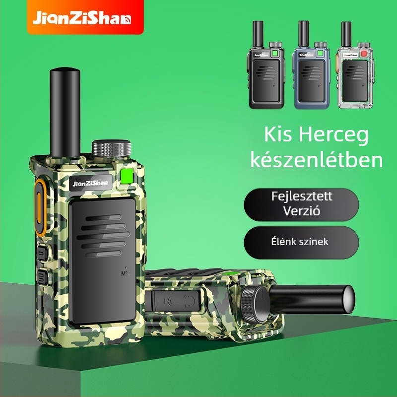 Kamuflázas mintázatú kézi walkie-talkie egygombos frekvenciaszinkronizálással, 400-470 MHz, 16 csatorna, 3-5 km hatótáv, 9800 mAh Li-ion akkumulátor