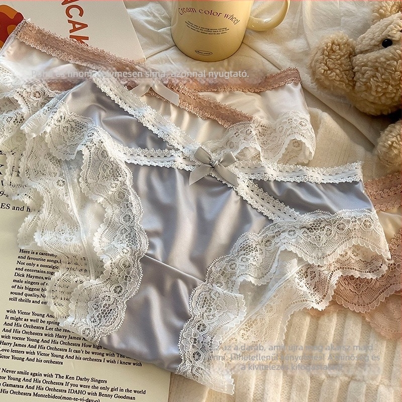 Francia csipkés jégsilk női alsónemű pamut betéttel, satin felület, háromszög alakú fazon