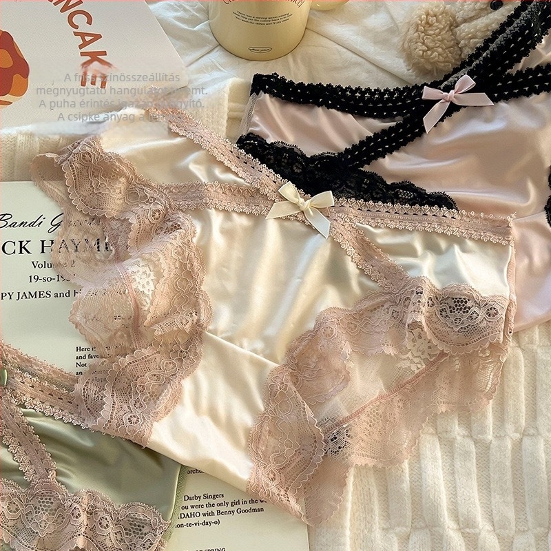 Francia csipkés jégsilk női alsónemű pamut betéttel, satin felület, háromszög alakú fazon