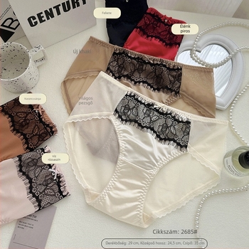 Női alacsony derekú, lélegző bugyi pamut béléssel és csipke szegéllyel