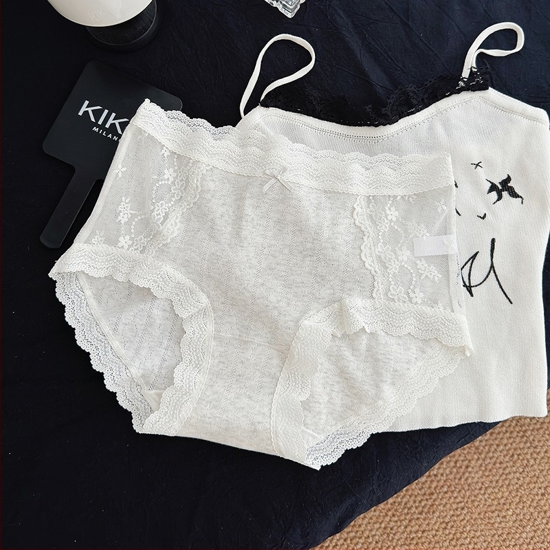 Matcha Girl francia stílus patchwork csipke áttört, pamut légáteresztő középmagasságú alsónemű lányoknak