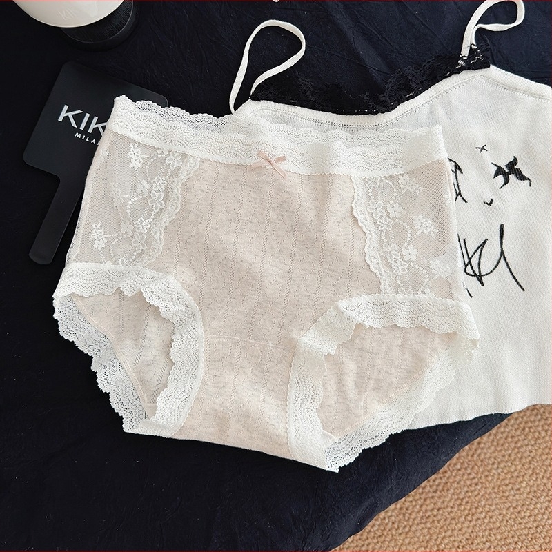 Matcha Girl francia stílus patchwork csipke áttört, pamut légáteresztő középmagasságú alsónemű lányoknak