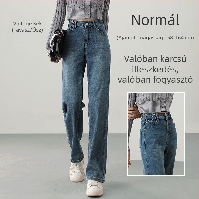 Denim pamut farmernadrág – egyenes szabású, magas derék, tavasz 2025