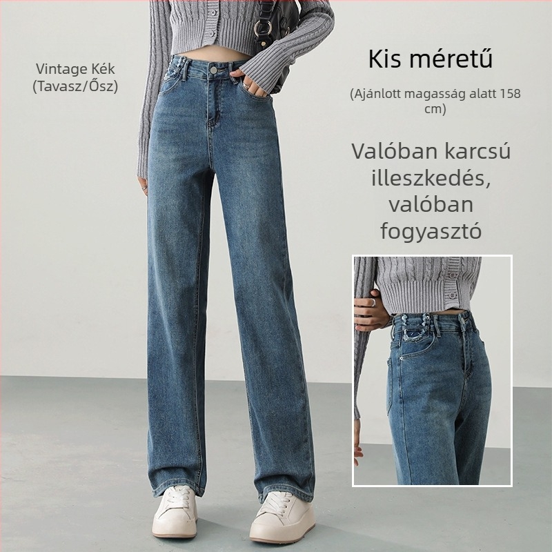 Denim pamut farmernadrág – egyenes szabású, magas derék, tavasz 2025