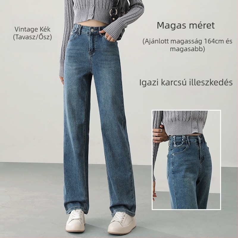 Denim pamut farmernadrág – egyenes szabású, magas derék, tavasz 2025
