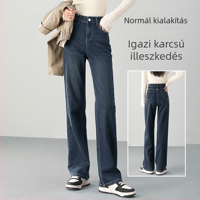 Denim pamut farmernadrág – egyenes szabású, magas derék, tavasz 2025